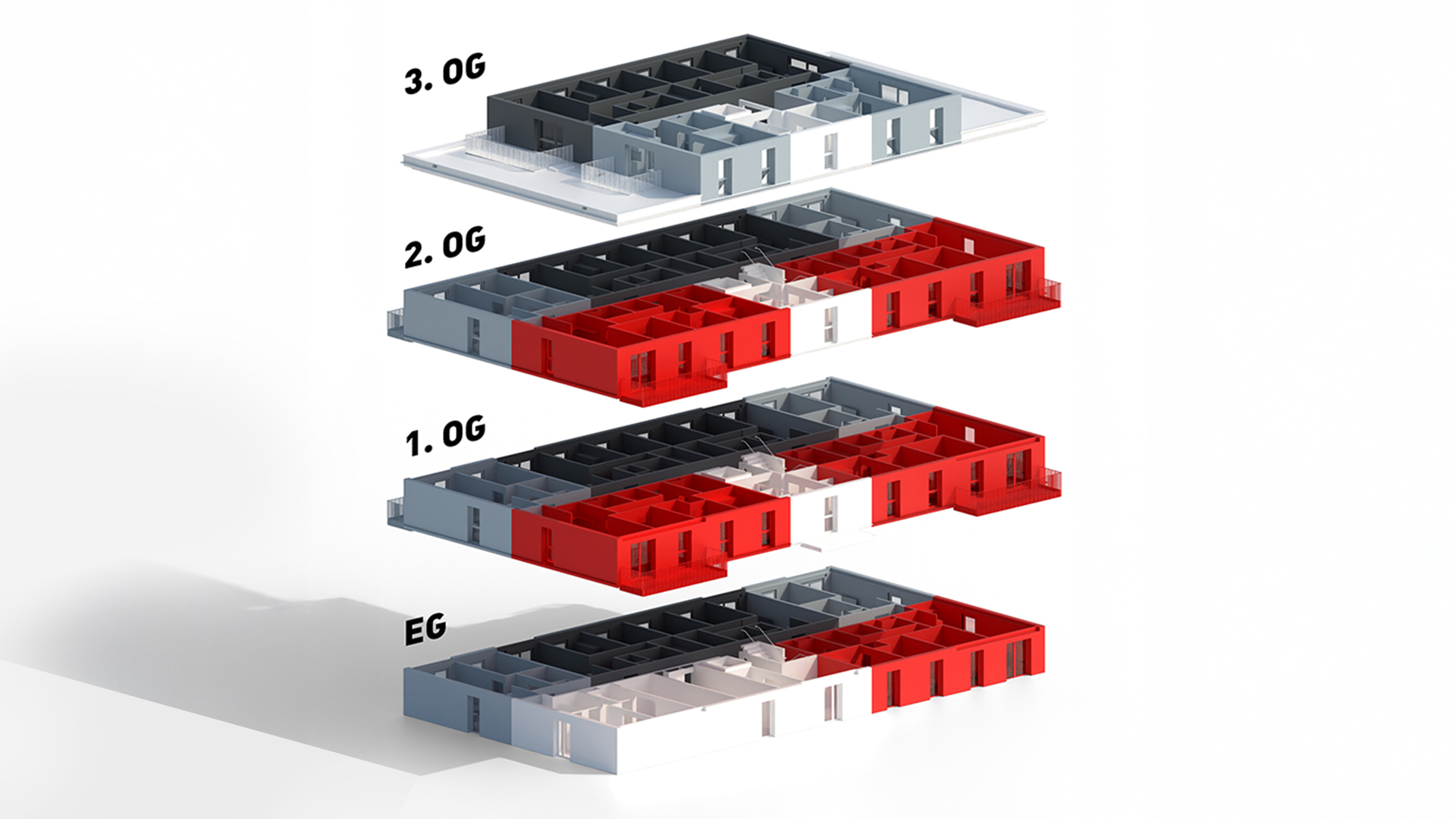Visualisierung von TETRIQX Wohnungstypen Geschosse