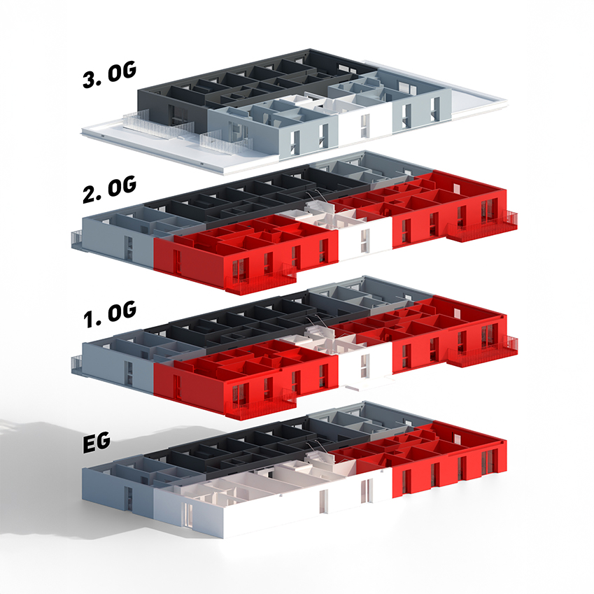 Visualisierung von TETRIQX Wohnungstypen Geschosse